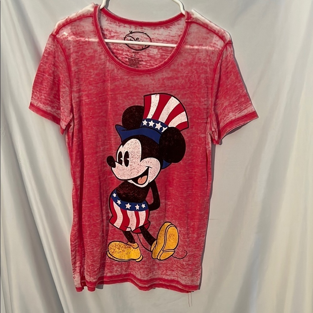 Disney Womens Americana Red Mickey Mouse T-Shirt Size Large